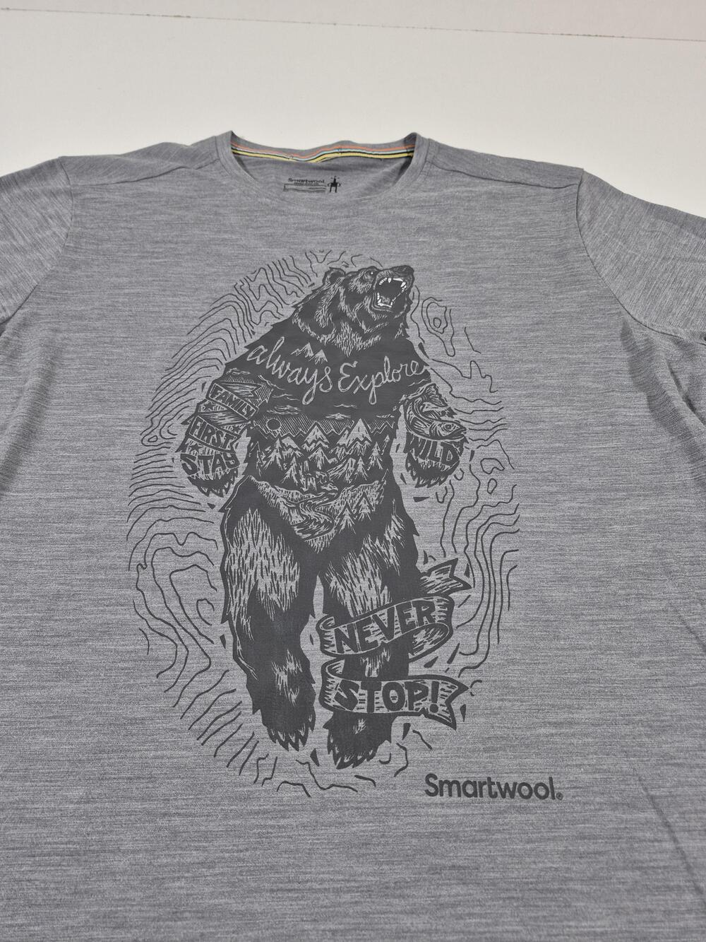Smartwool Shirt Mens L Gray Bear Graphic Tee Merino Sport 150 Tagless Outdoor
